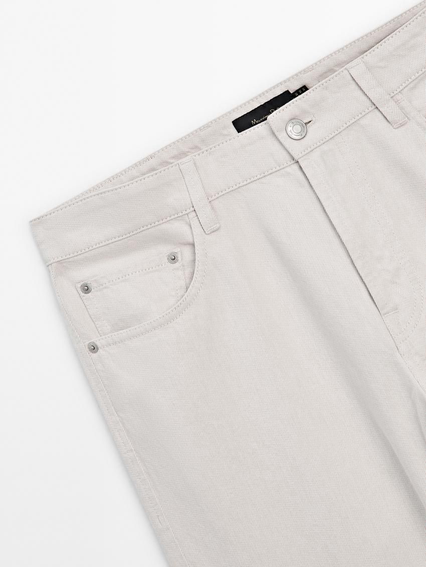 Massimo Dutti Tapered Fit Cotton Denim Men Trousers Cream | US-QA3817564