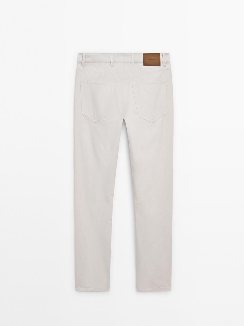 Massimo Dutti Tapered Fit Cotton Denim Men Trousers Cream | US-QA3817564