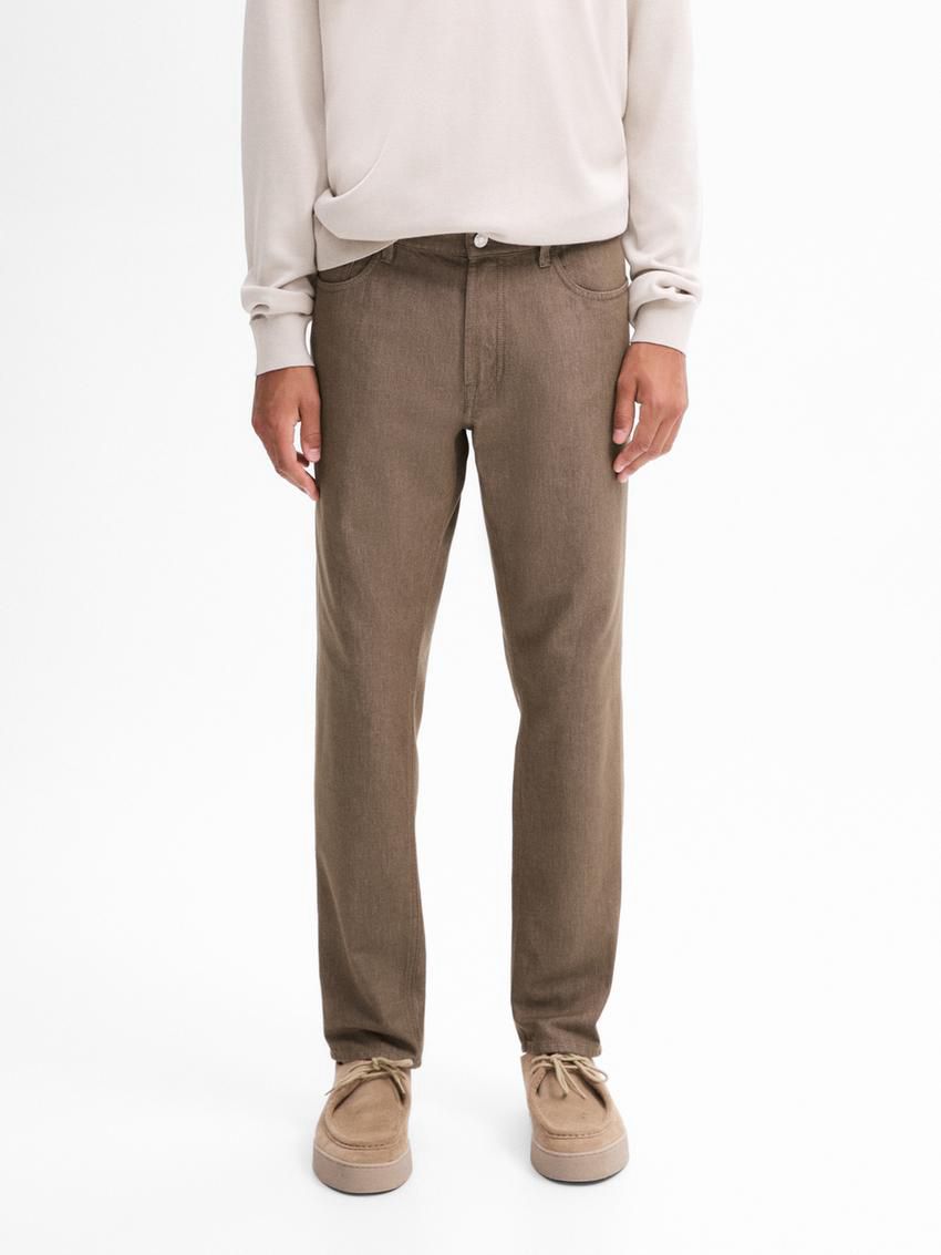 Massimo Dutti Tapered Fit Cotton Denim Men Trousers Brown Beige | US-UN7305846