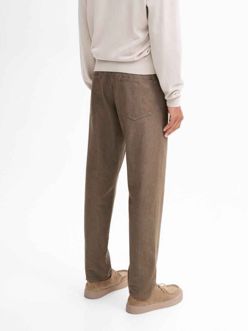 Massimo Dutti Tapered Fit Cotton Denim Men Trousers Brown Beige | US-UN7305846