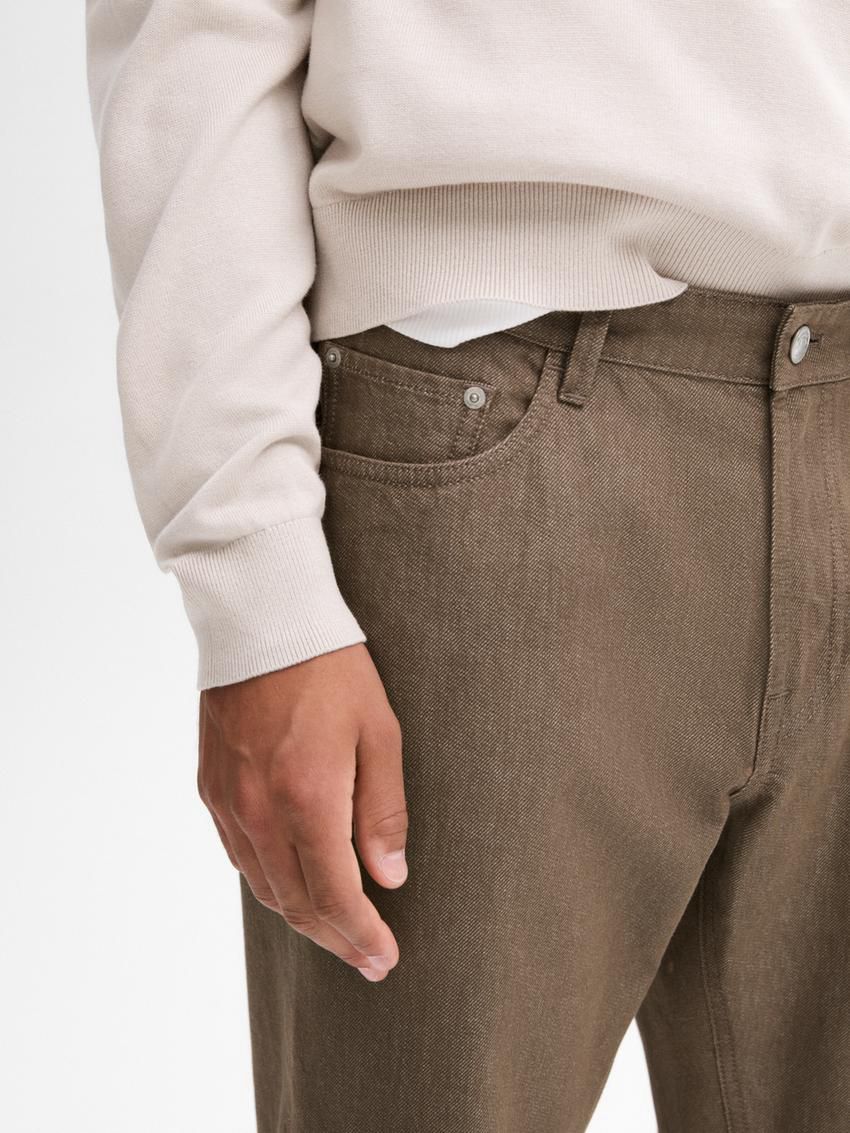 Massimo Dutti Tapered Fit Cotton Denim Men Trousers Brown Beige | US-UN7305846