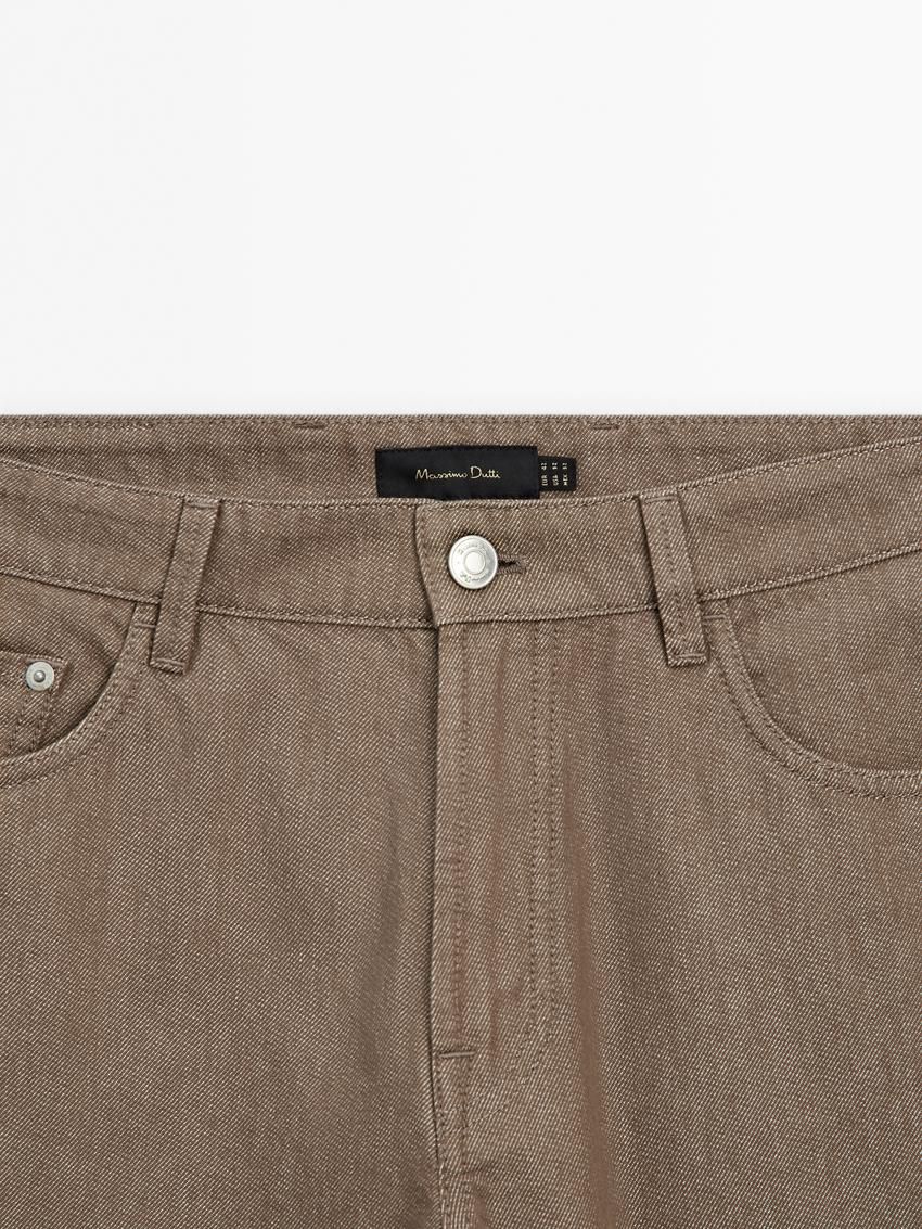 Massimo Dutti Tapered Fit Cotton Denim Men Trousers Brown Beige | US-UN7305846