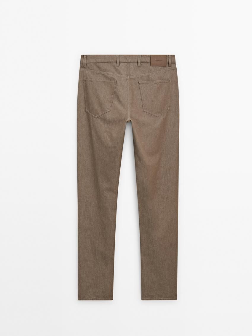 Massimo Dutti Tapered Fit Cotton Denim Men Trousers Brown Beige | US-UN7305846