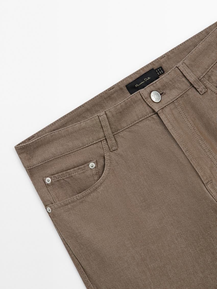 Massimo Dutti Tapered Fit Cotton Denim Men Trousers Brown Beige | US-UN7305846