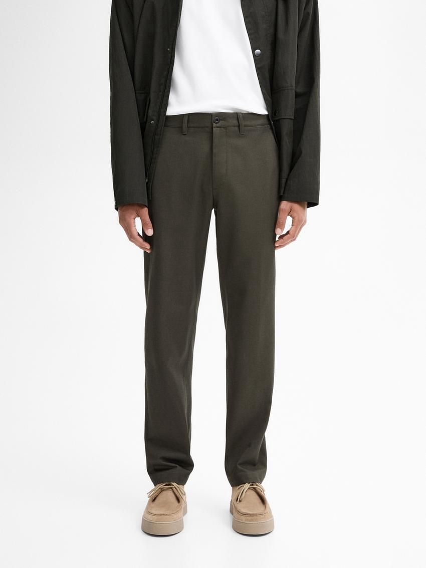 Massimo Dutti Tapered Fit Cotton Men Trousers Dark Green | US-SK6173980