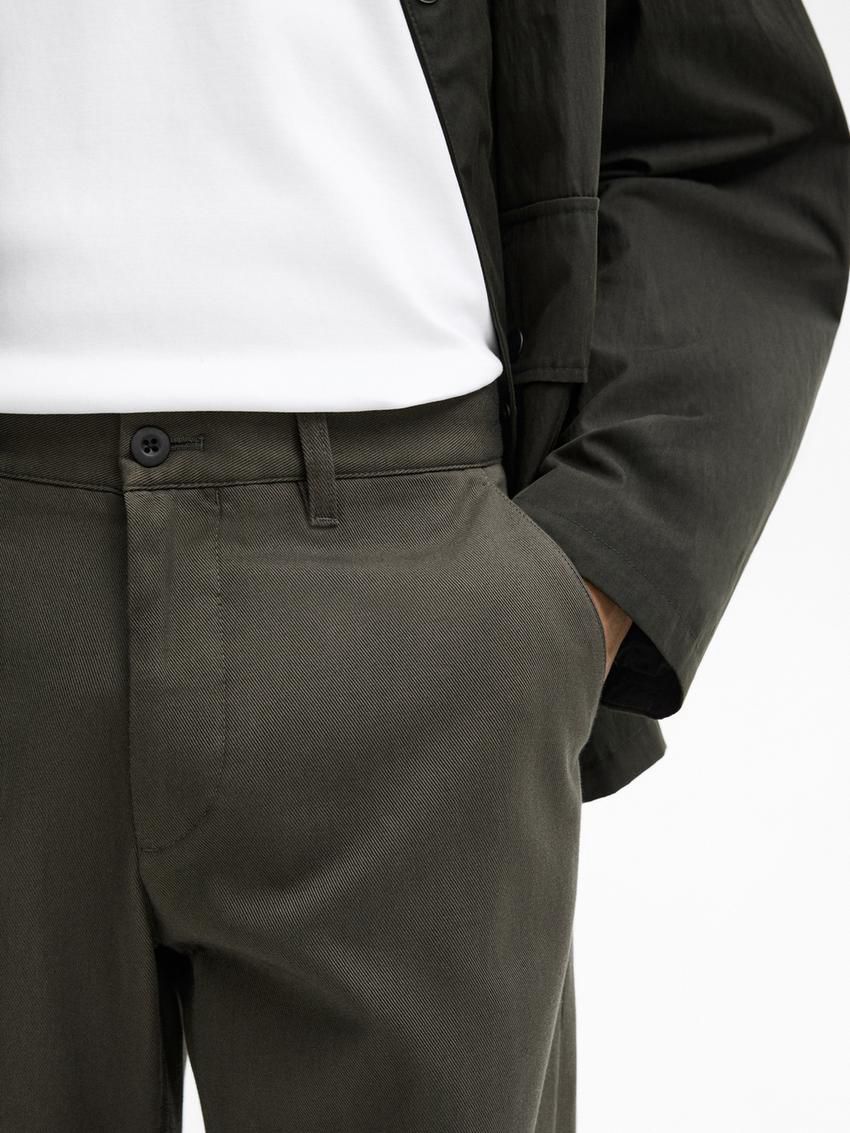 Massimo Dutti Tapered Fit Cotton Men Trousers Dark Green | US-SK6173980