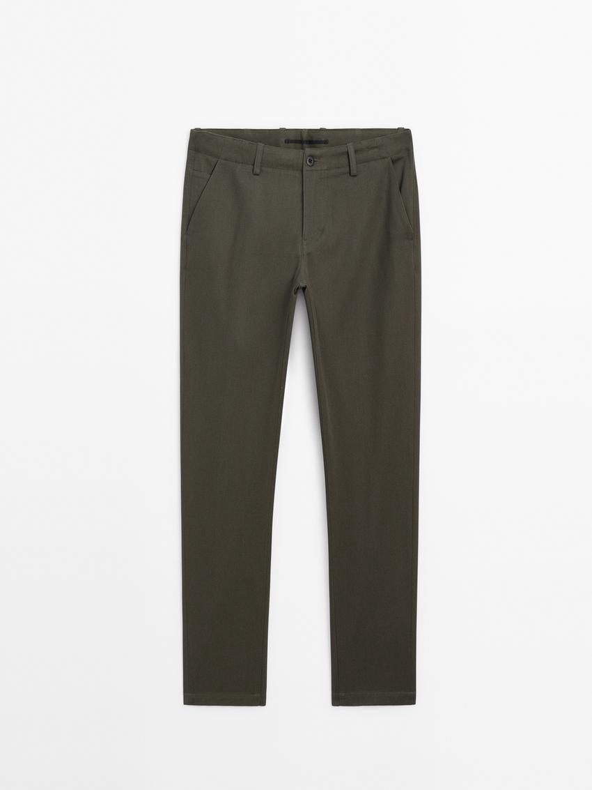Massimo Dutti Tapered Fit Cotton Men Trousers Dark Green | US-SK6173980