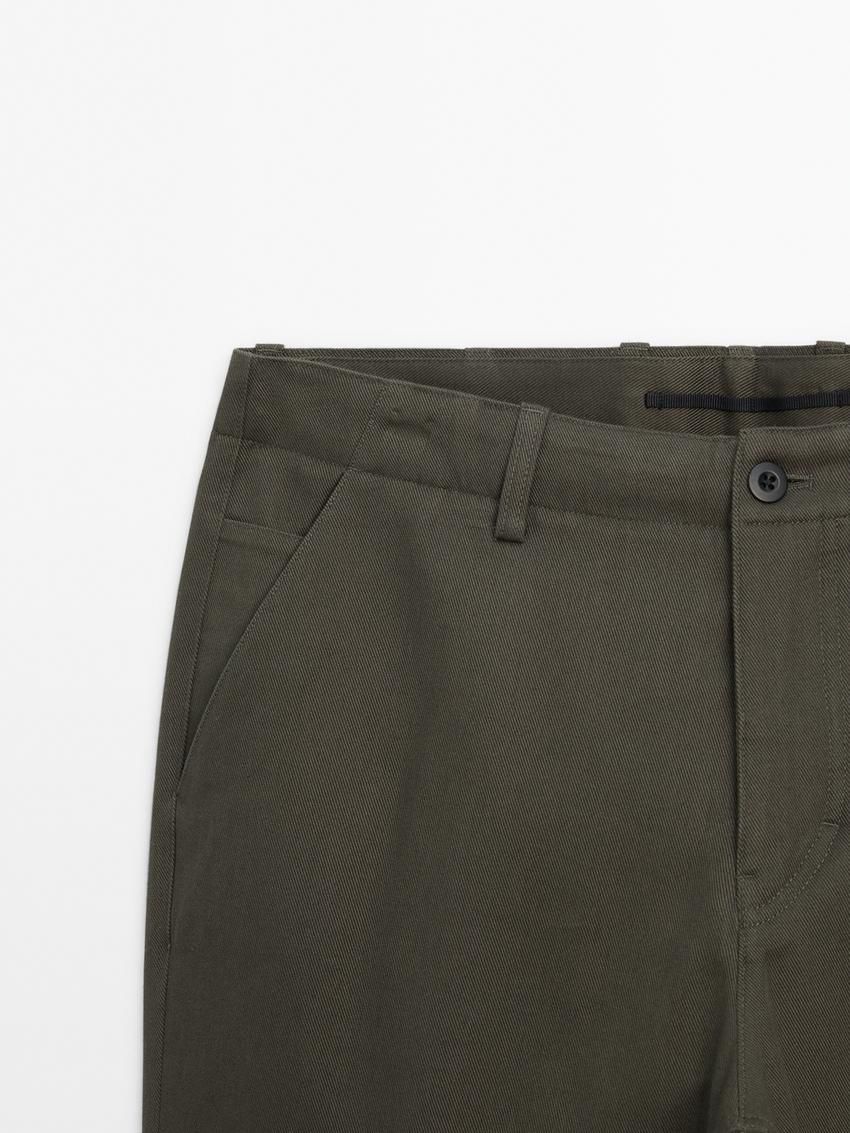 Massimo Dutti Tapered Fit Cotton Men Trousers Dark Green | US-SK6173980