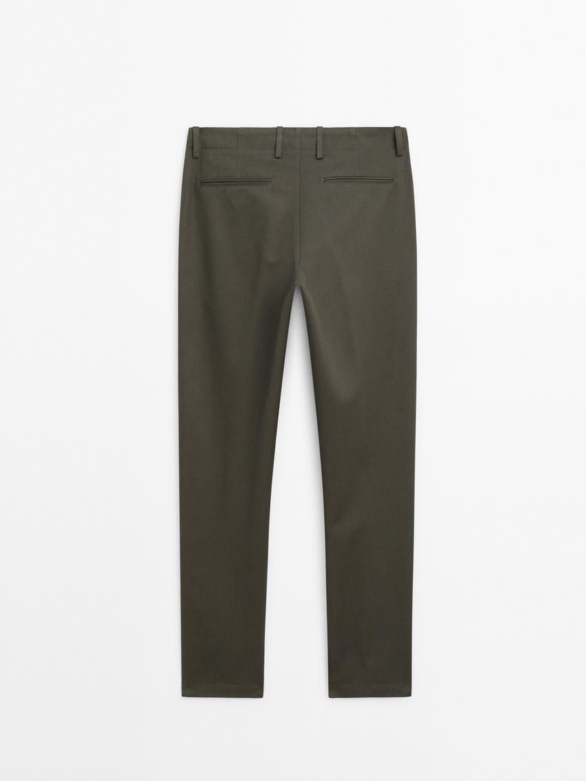 Massimo Dutti Tapered Fit Cotton Men Trousers Dark Green | US-SK6173980