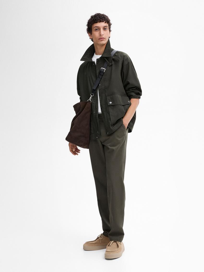 Massimo Dutti Tapered Fit Cotton Men Trousers Dark Green | US-SK6173980