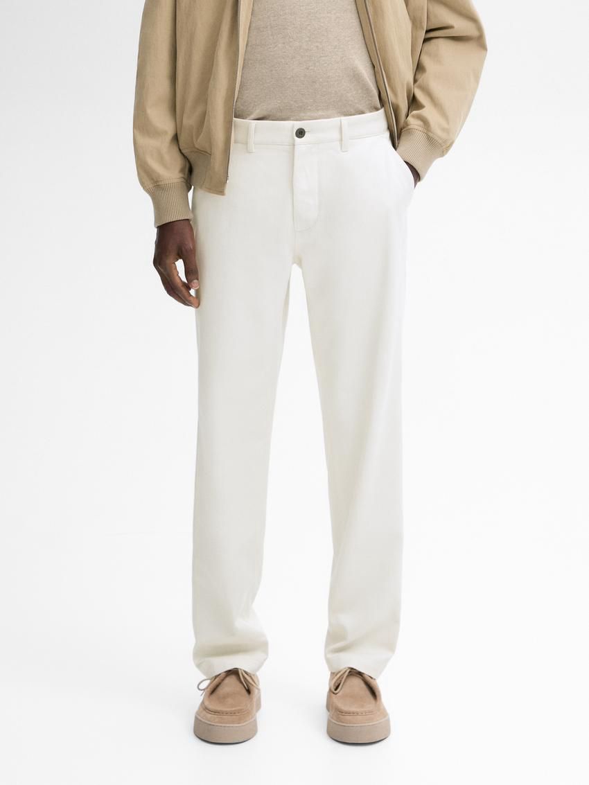 Massimo Dutti Tapered Fit Cotton Men Trousers Cream | US-BA1924356
