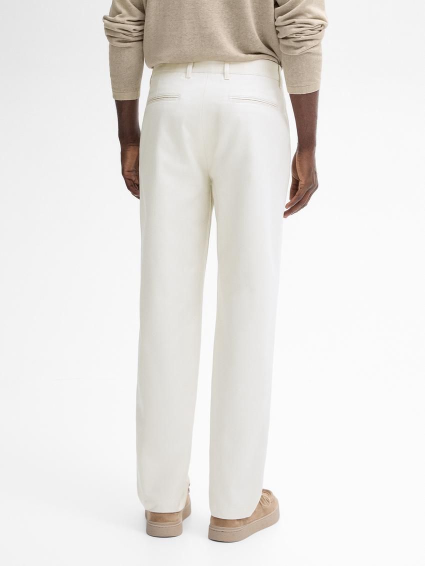 Massimo Dutti Tapered Fit Cotton Men Trousers Cream | US-BA1924356