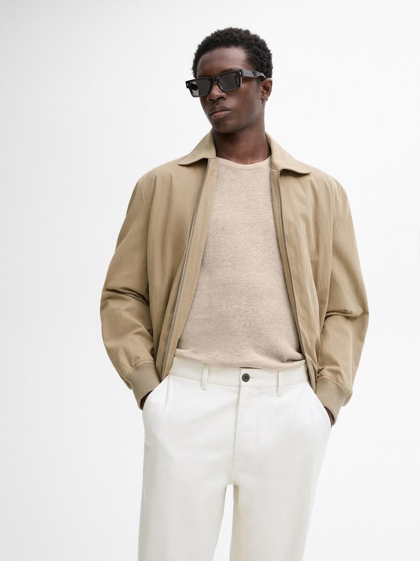 Massimo Dutti Tapered Fit Cotton Men Trousers Cream | US-BA1924356