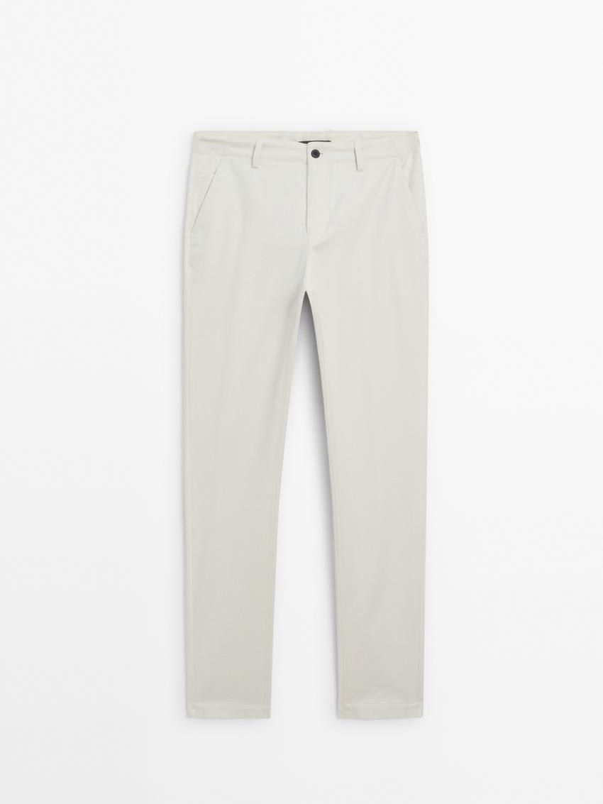 Massimo Dutti Tapered Fit Cotton Men Trousers Cream | US-BA1924356