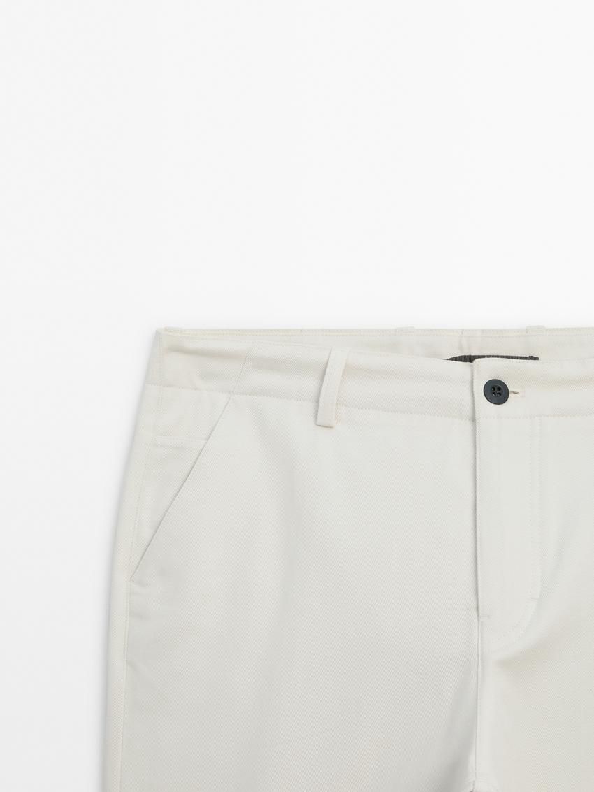 Massimo Dutti Tapered Fit Cotton Men Trousers Cream | US-BA1924356