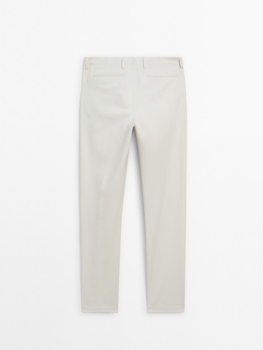Massimo Dutti Tapered Fit Cotton Men Trousers Cream | US-BA1924356