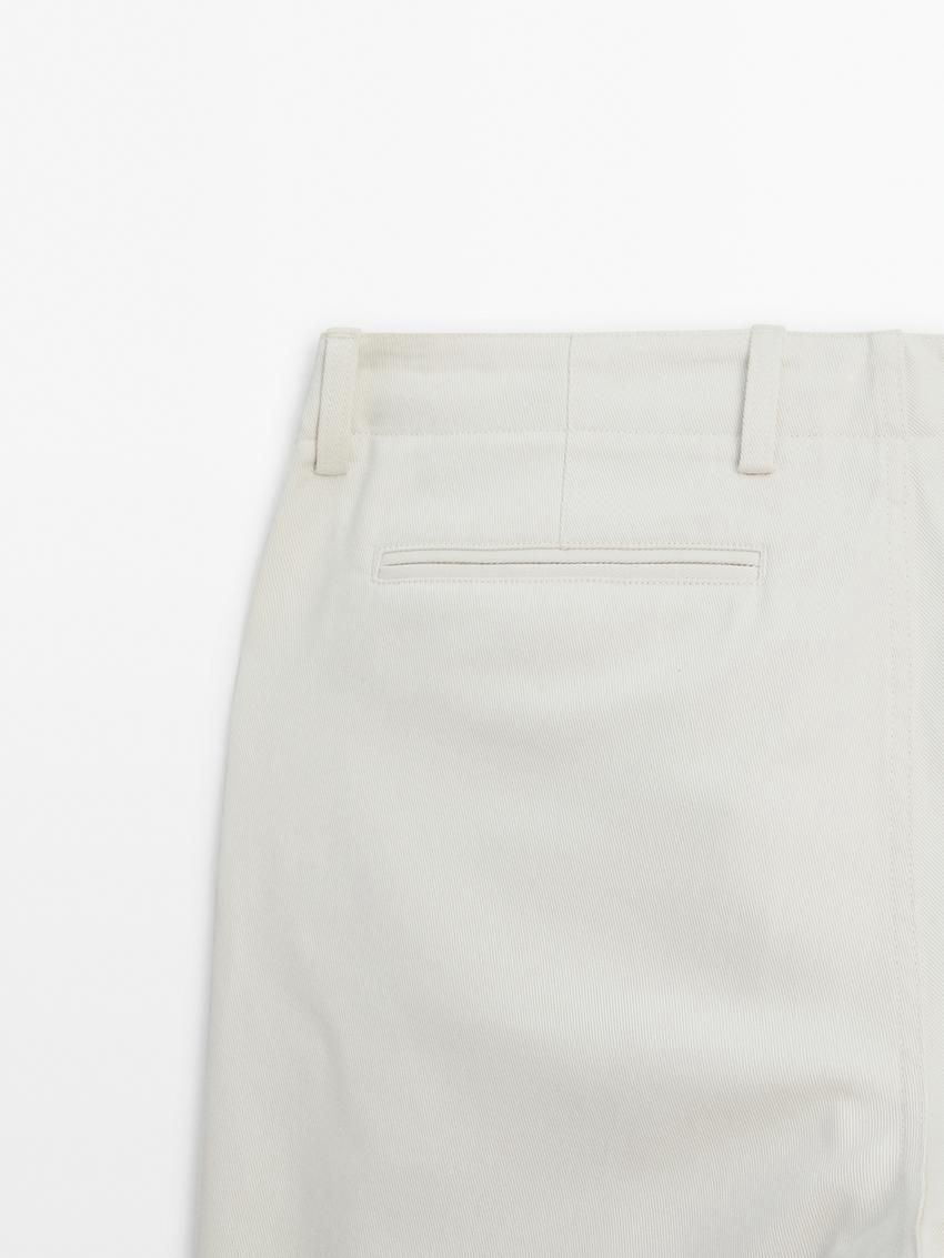 Massimo Dutti Tapered Fit Cotton Men Trousers Cream | US-BA1924356