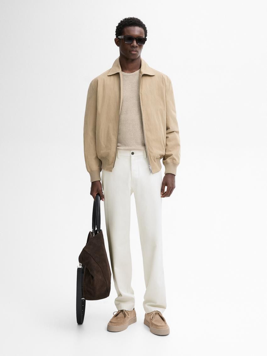 Massimo Dutti Tapered Fit Cotton Men Trousers Cream | US-BA1924356