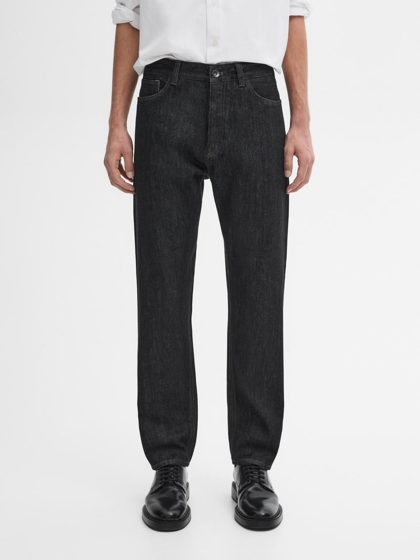 Massimo Dutti Tapered Fit Cotton Selvedge Men Jeans Black | US-TU5836479