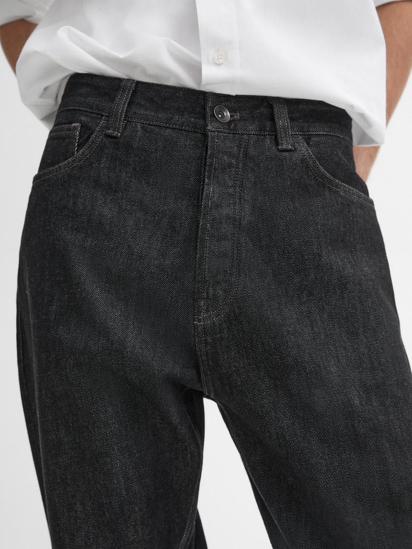 Massimo Dutti Tapered Fit Cotton Selvedge Men Jeans Black | US-TU5836479