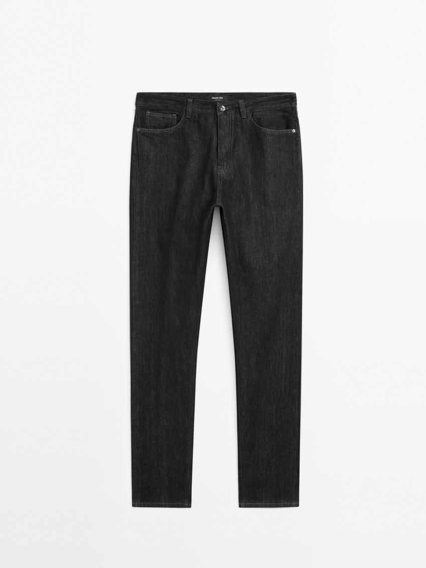 Massimo Dutti Tapered Fit Cotton Selvedge Men Jeans Black | US-TU5836479