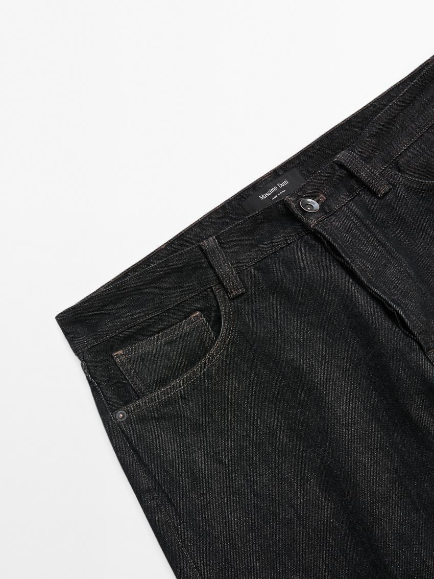 Massimo Dutti Tapered Fit Cotton Selvedge Men Jeans Black | US-TU5836479