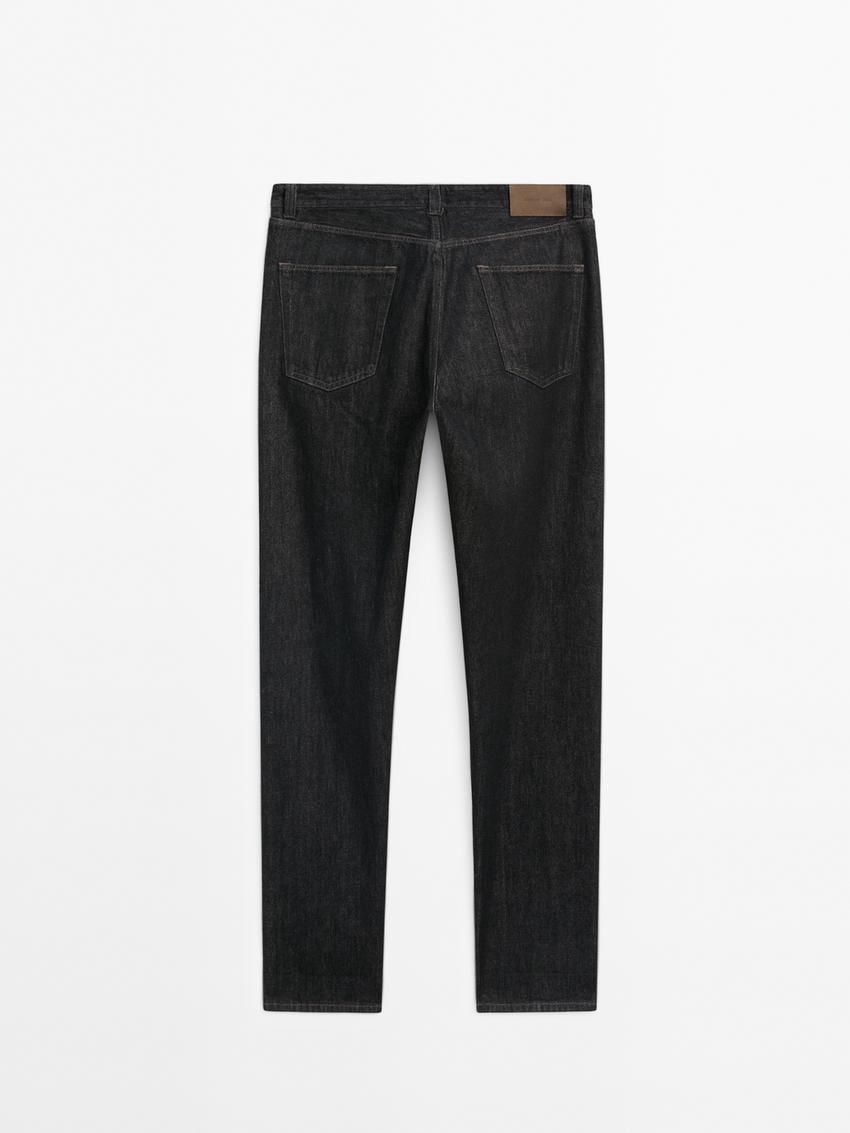 Massimo Dutti Tapered Fit Cotton Selvedge Men Jeans Black | US-TU5836479