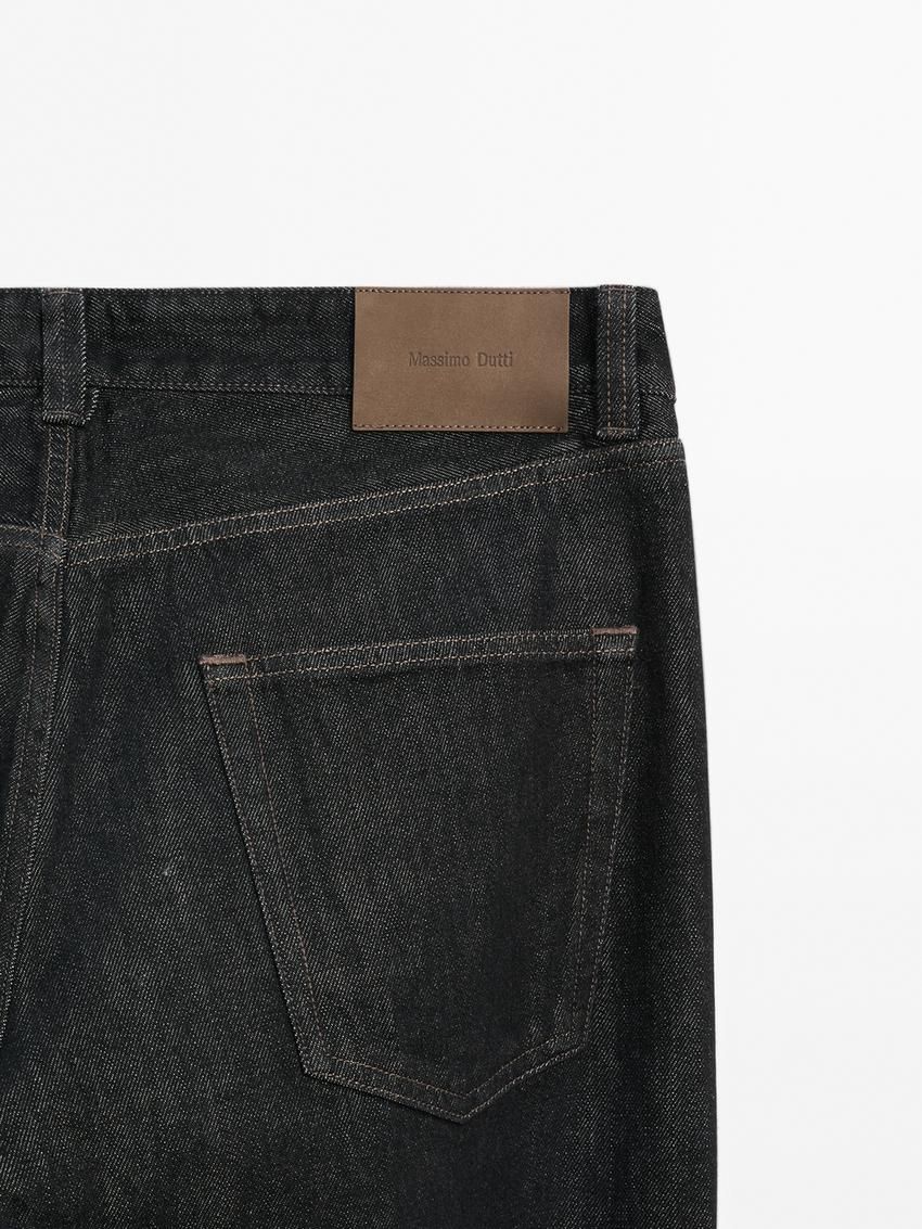 Massimo Dutti Tapered Fit Cotton Selvedge Men Jeans Black | US-TU5836479