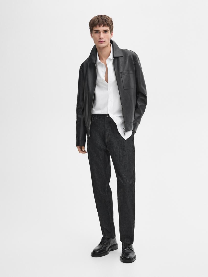 Massimo Dutti Tapered Fit Cotton Selvedge Men Jeans Black | US-TU5836479