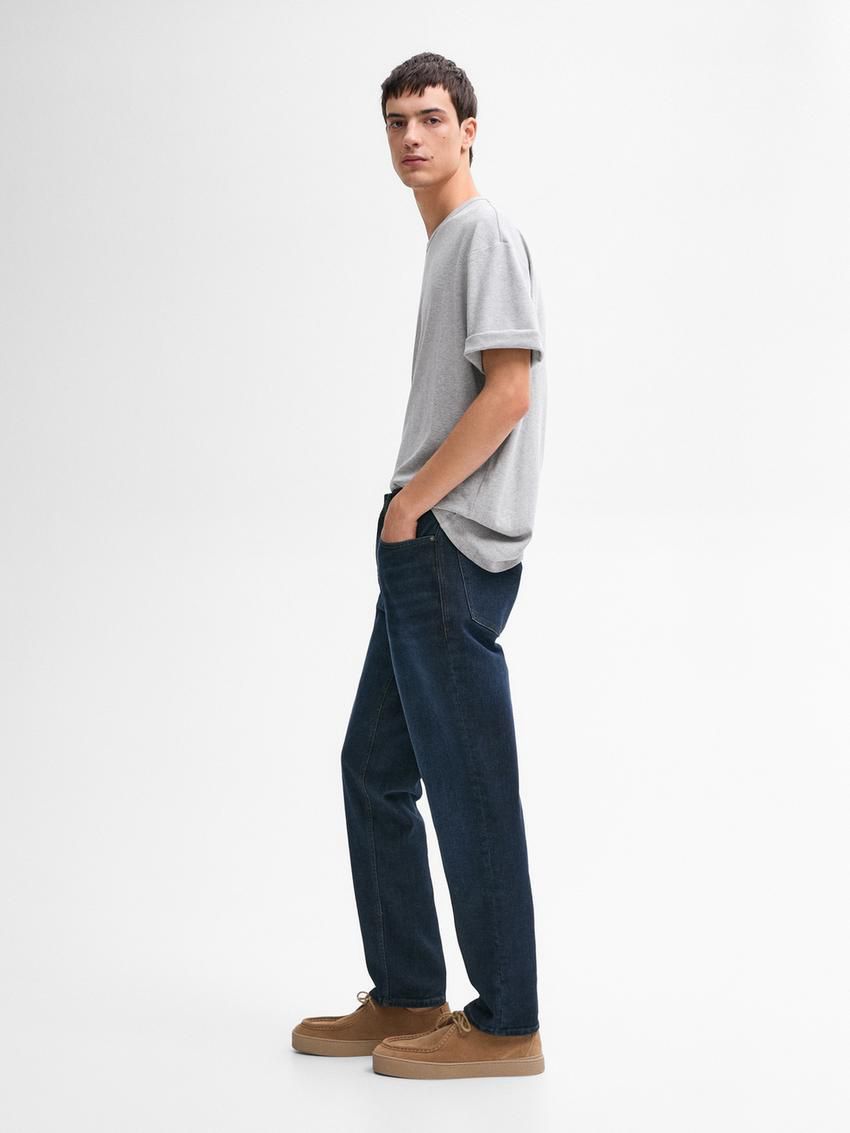 Massimo Dutti Tapered Fit Enzymatic Men Jeans Indigo | US-LF3576890