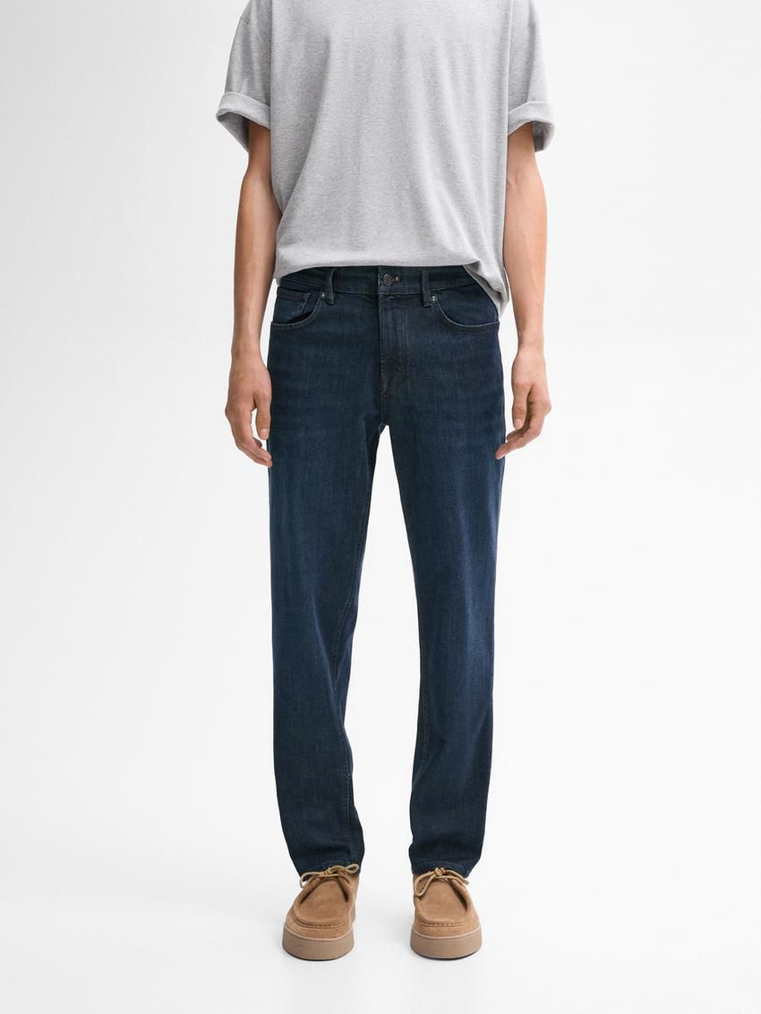 Massimo Dutti Tapered Fit Enzymatic Men Jeans Indigo | US-LF3576890