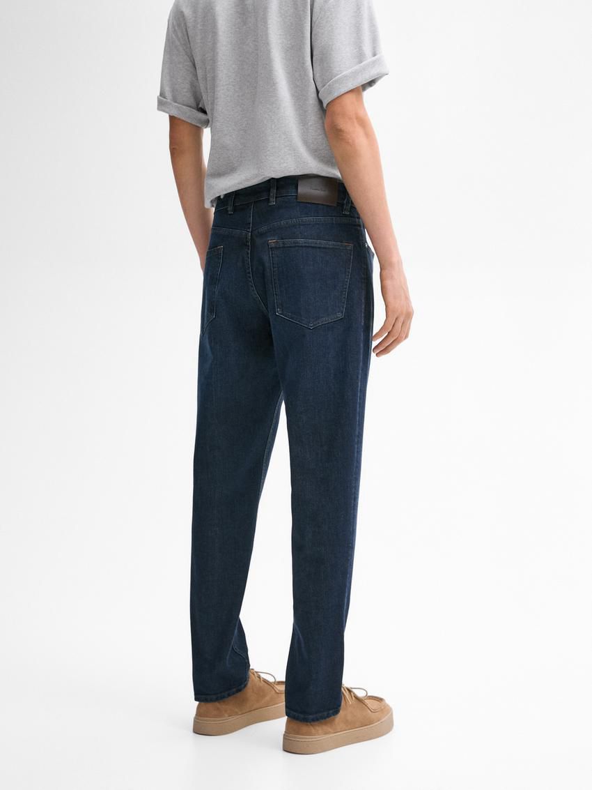Massimo Dutti Tapered Fit Enzymatic Men Jeans Indigo | US-LF3576890