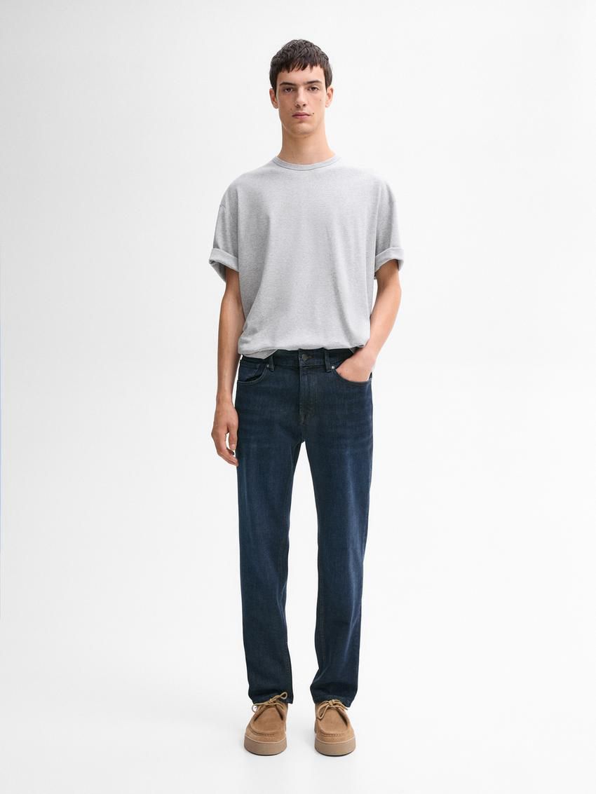 Massimo Dutti Tapered Fit Enzymatic Men Jeans Indigo | US-LF3576890