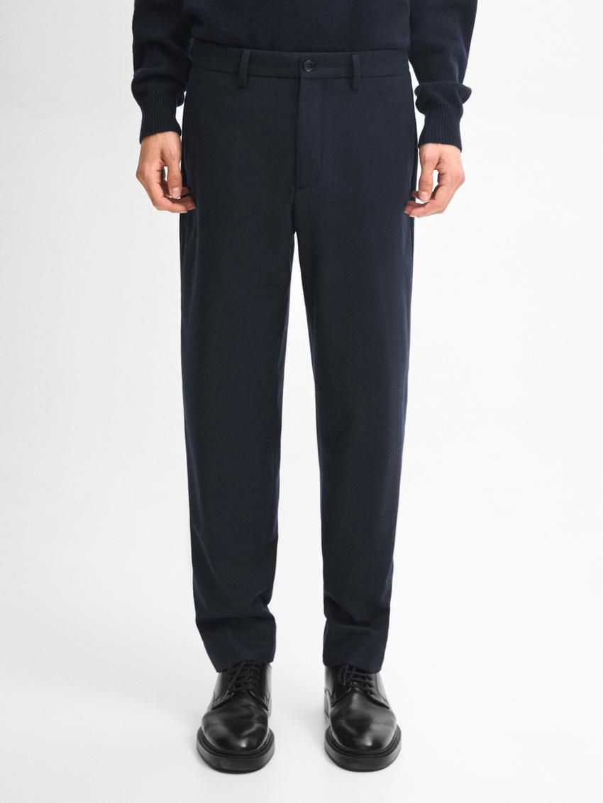 Massimo Dutti Tapered Fit Flannel Men Trousers Navy | US-UH2014376