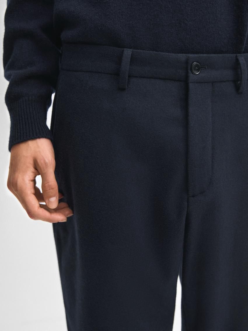 Massimo Dutti Tapered Fit Flannel Men Trousers Navy | US-UH2014376