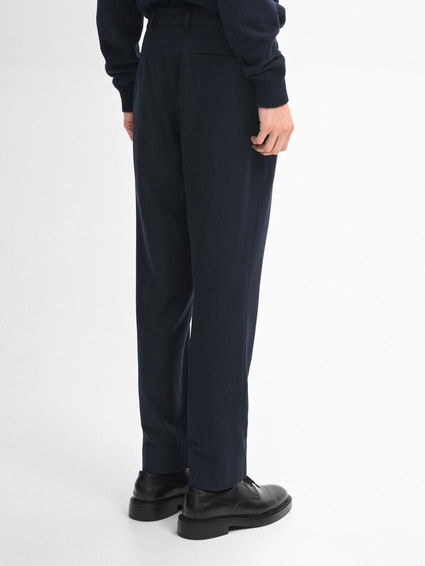 Massimo Dutti Tapered Fit Flannel Men Trousers Navy | US-UH2014376