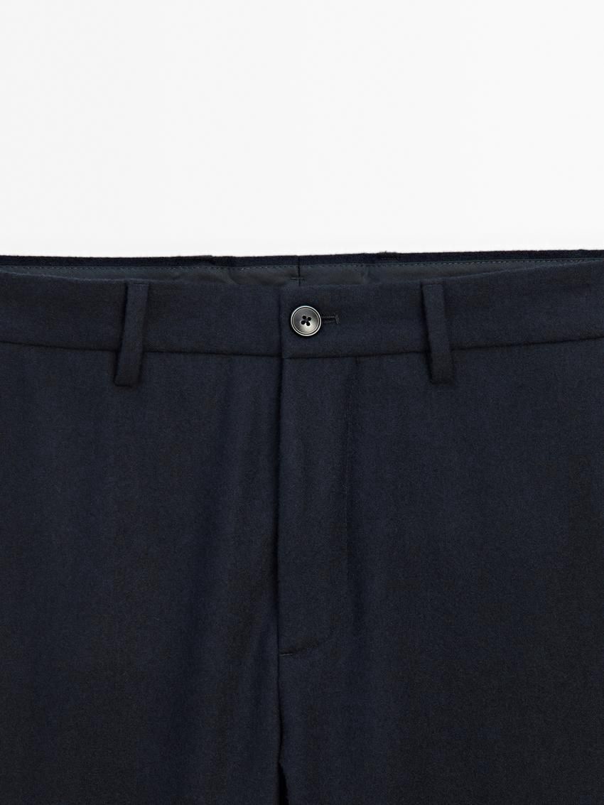 Massimo Dutti Tapered Fit Flannel Men Trousers Navy | US-UH2014376