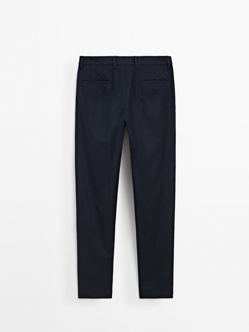 Massimo Dutti Tapered Fit Flannel Men Trousers Navy | US-UH2014376