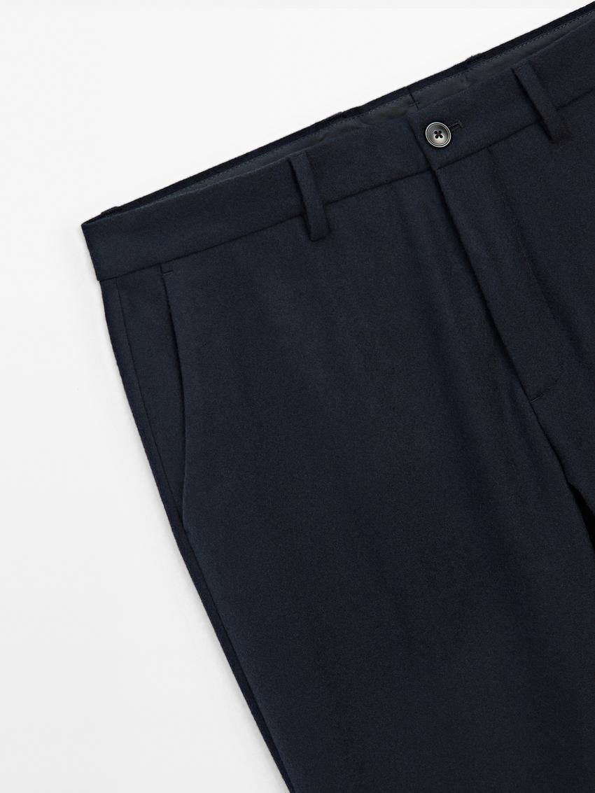 Massimo Dutti Tapered Fit Flannel Men Trousers Navy | US-UH2014376