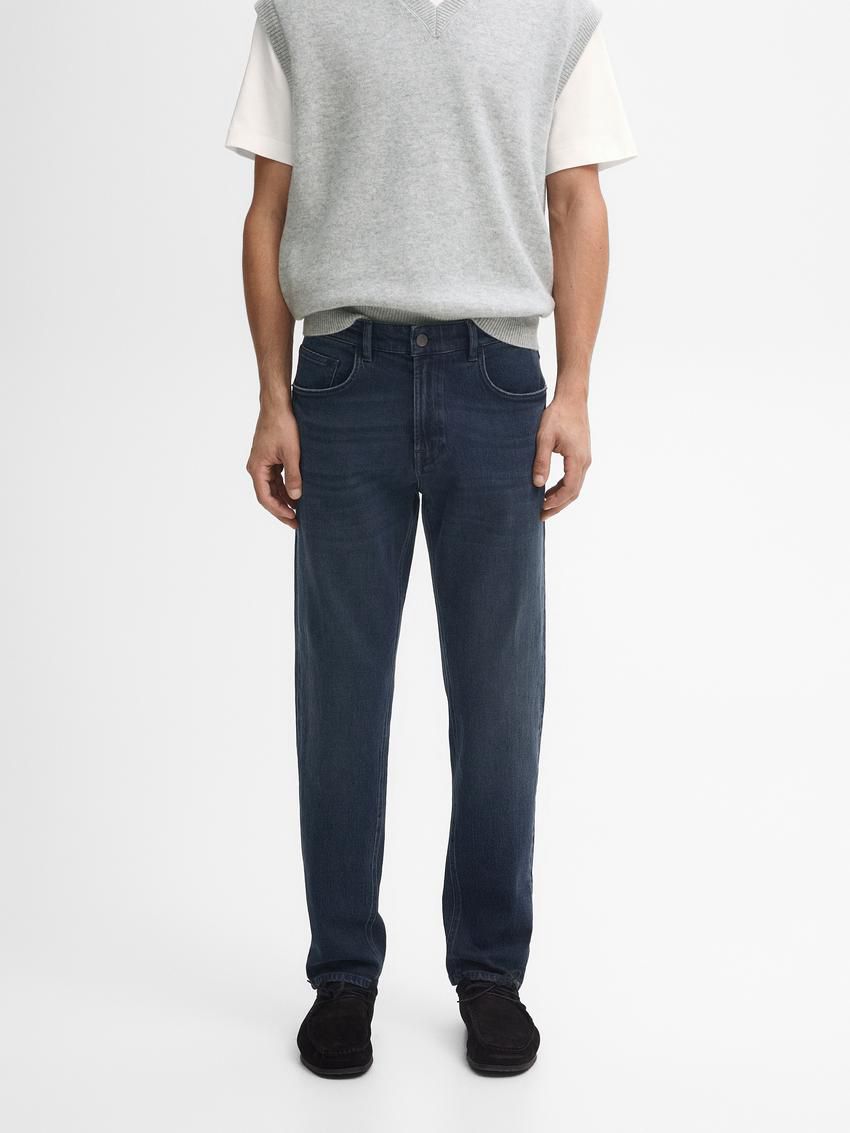 Massimo Dutti Tapered Fit Men Jeans Navy | US-DG8095147