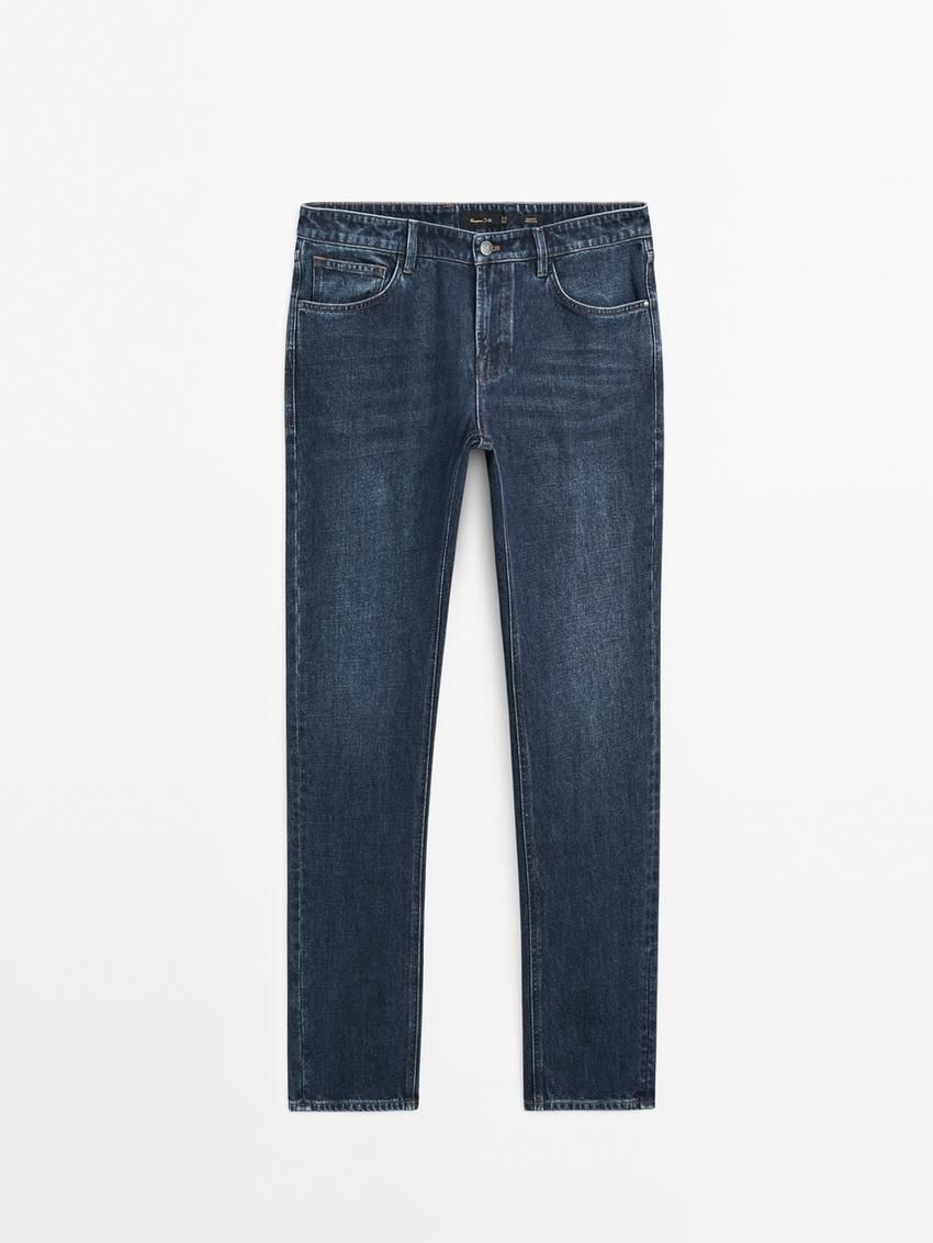 Massimo Dutti Tapered Fit Men Jeans Navy | US-DG8095147