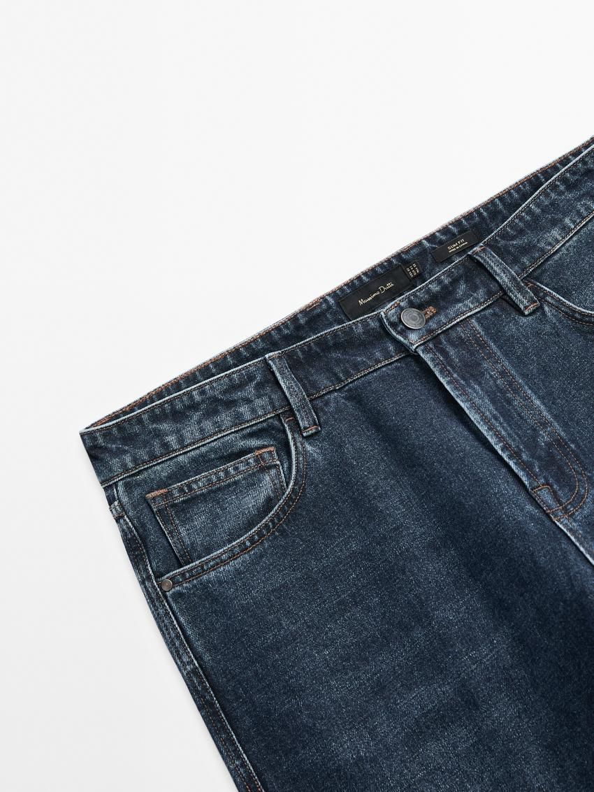Massimo Dutti Tapered Fit Men Jeans Navy | US-DG8095147