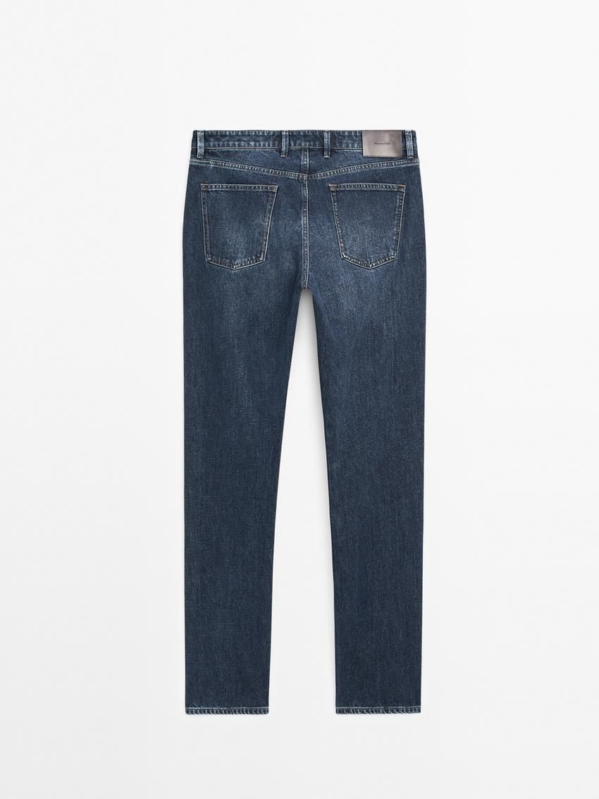 Massimo Dutti Tapered Fit Men Jeans Navy | US-DG8095147