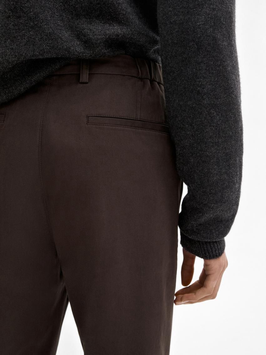 Massimo Dutti Tapered Fit Twill Men Trousers Dark Brown | US-UC9854123