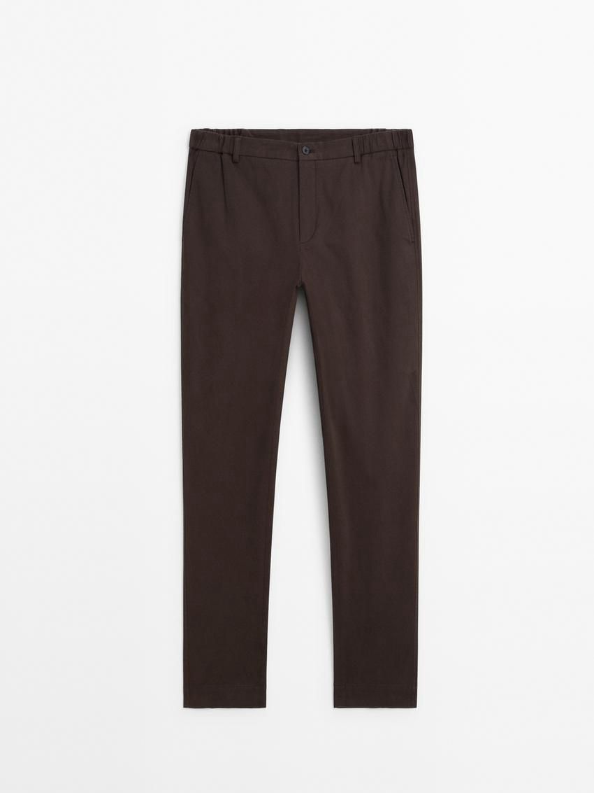 Massimo Dutti Tapered Fit Twill Men Trousers Dark Brown | US-UC9854123