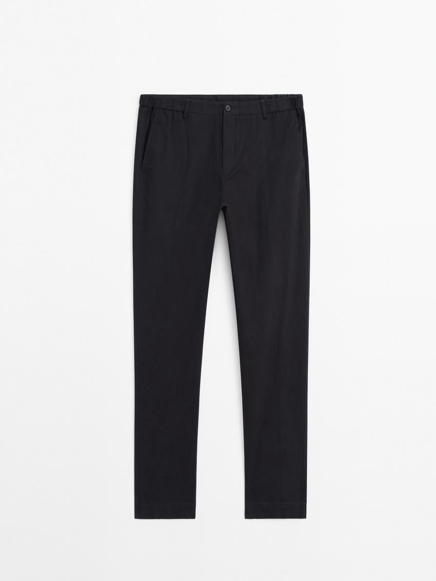 Massimo Dutti Tapered Fit Twill Men Trousers Navy | US-PG4690817