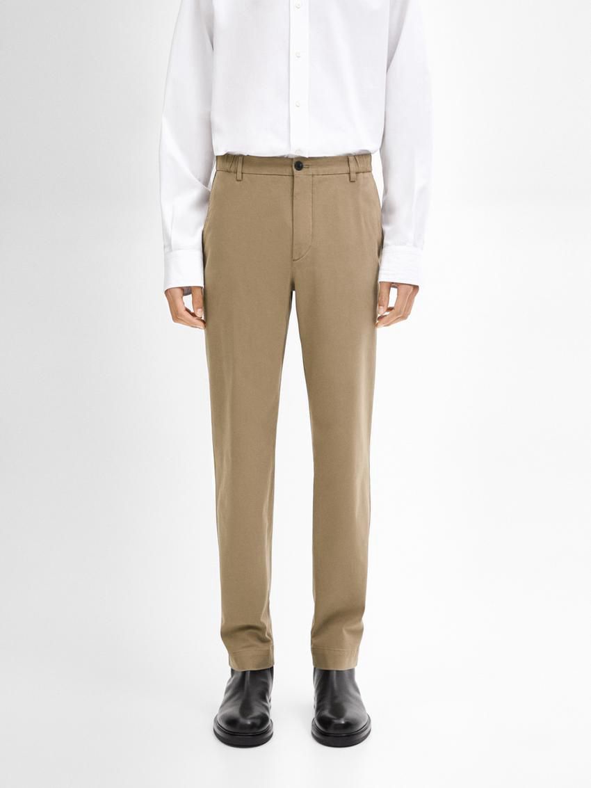 Massimo Dutti Tapered Fit Twill Men Trousers Brown | US-FB5031496