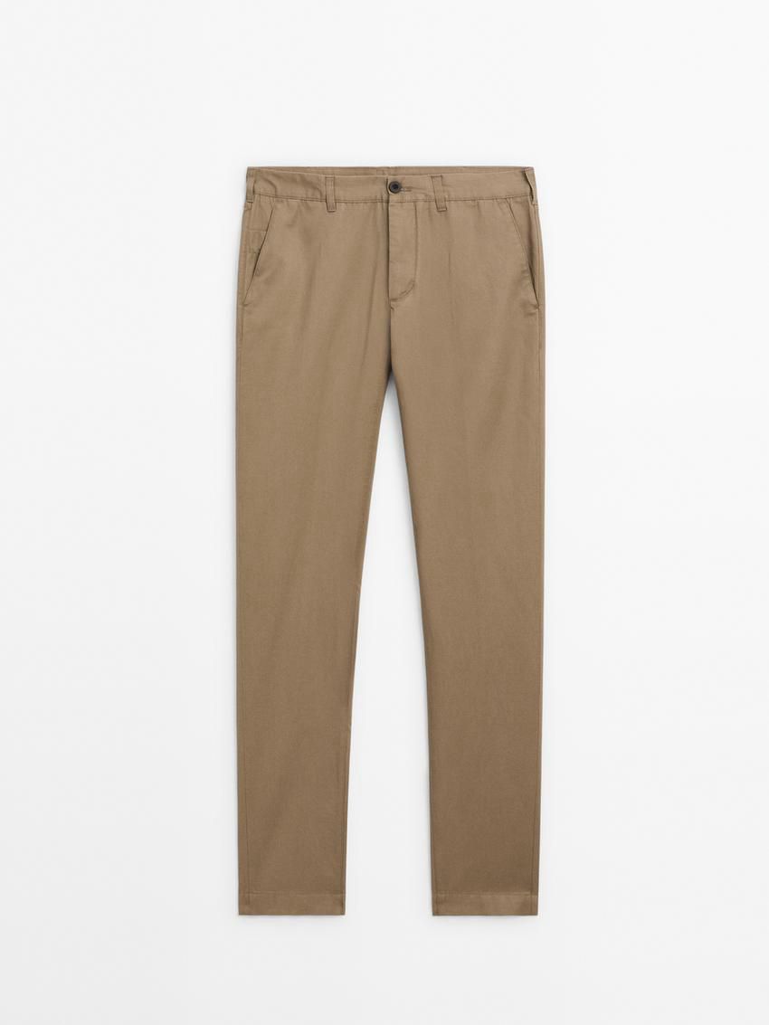 Massimo Dutti Tapered Fit Twill Men Trousers Brown | US-WN1046759