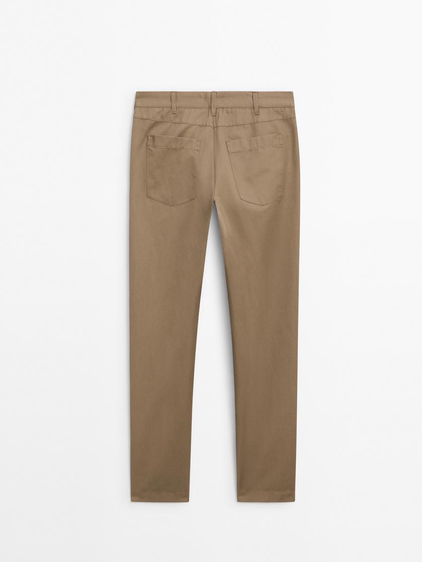 Massimo Dutti Tapered Fit Twill Men Trousers Brown | US-WN1046759