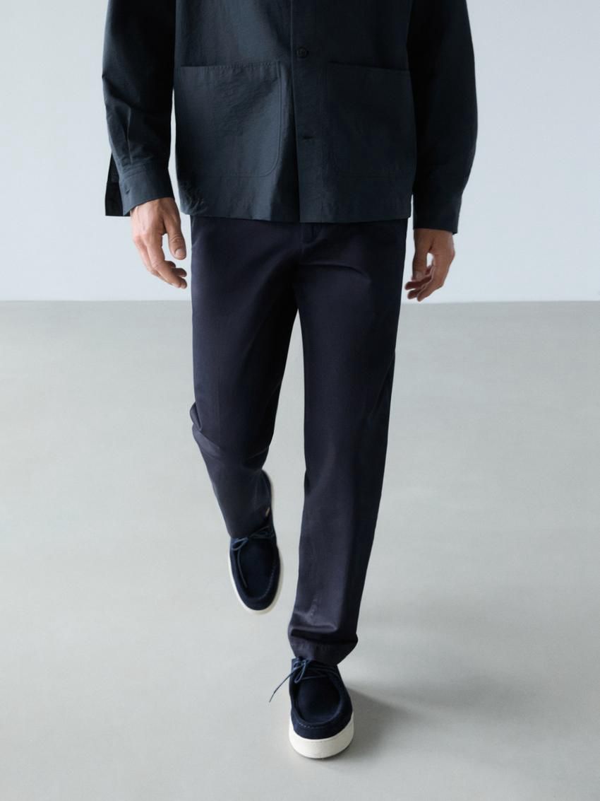 Massimo Dutti Tapered Fit Twill Men Trousers Navy | US-BK1264830